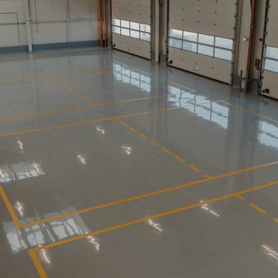 Industrial epoxy coating application in Delafield, Wisconsin enhances warehouse floor durability and aesthetics
